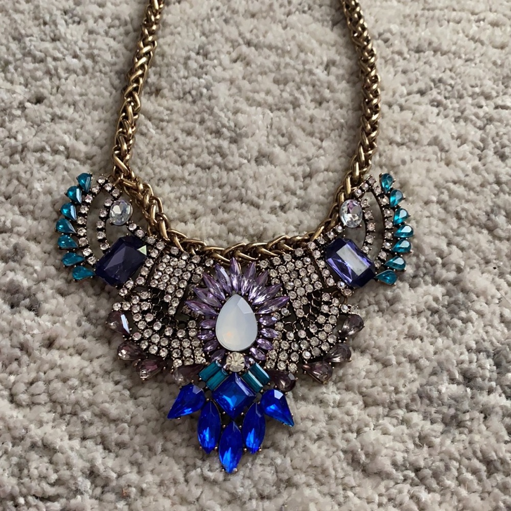Charming Charlie Gold Necklace with Blue, Purple, Teal and Opal Accents